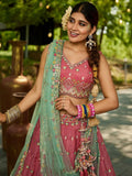 Regal Dusty Pink Thread Embroidery Tissue Event Wear Lehenga Choli - Zeel Clothing