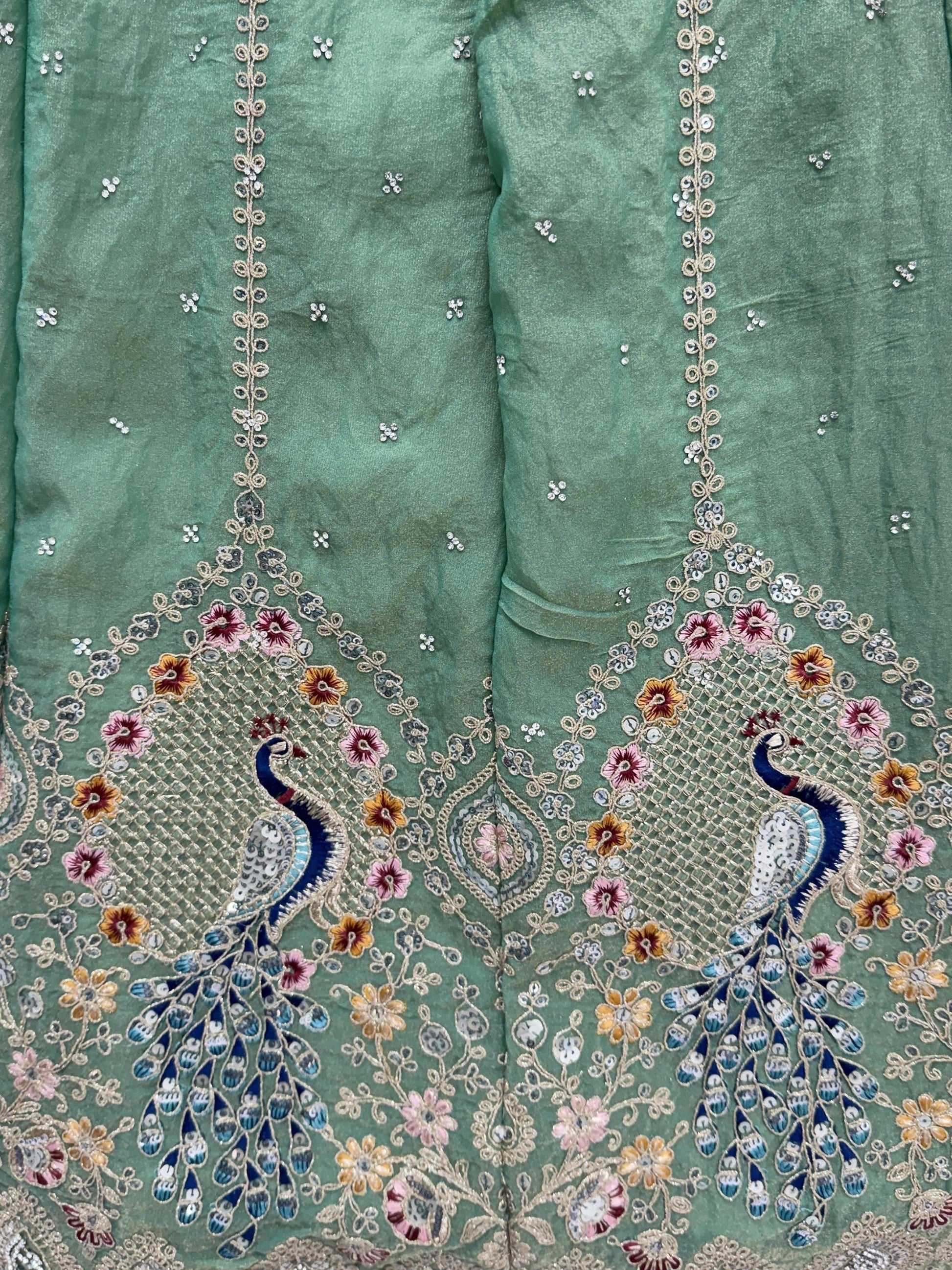 Regal Green Zircon Work Silk Mehendi Wear Lehenga Choli With Dupatta