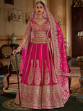 Regal Hot Pink Heavy Embroidered Silk Bridal Lehenga Choli With Double Dupatta