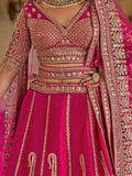 Regal Hot Pink Heavy Embroidered Silk Bridal Lehenga Choli With Double Dupatta