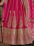 Regal Hot Pink Heavy Embroidered Silk Bridal Lehenga Choli With Double Dupatta