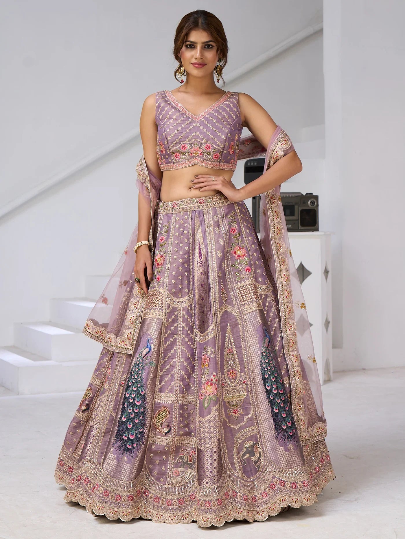 Regal Lavender Zari Weaving Banarasi Silk Engagement Wear Lehenga Choli