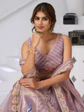 Regal Lavender Zari Weaving Banarasi Silk Engagement Wear Lehenga Choli