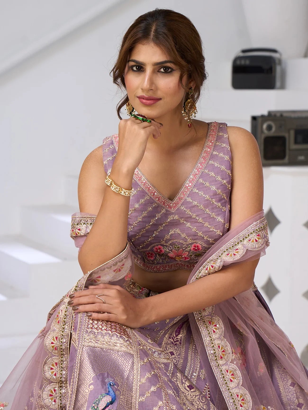 Regal Lavender Zari Weaving Banarasi Silk Engagement Wear Lehenga Choli