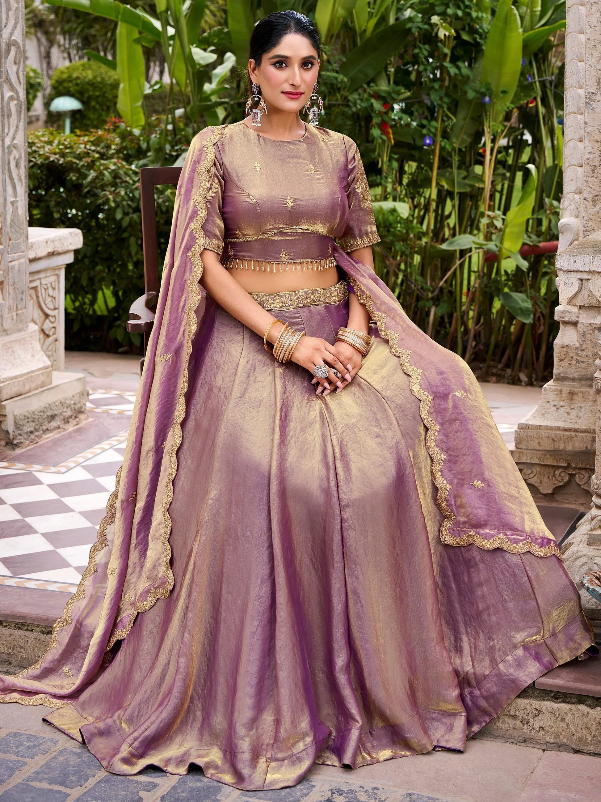 Regal Lilac Sequins Embroidery Organza Function Wear Lehenga With Blouse