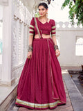 Regal Maroon Lace Work Chanderi Silk Navratri Special Lehenga Choli - Zeel Clothing