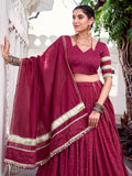 Regal Maroon Lace Work Chanderi Silk Navratri Special Lehenga Choli - Zeel Clothing