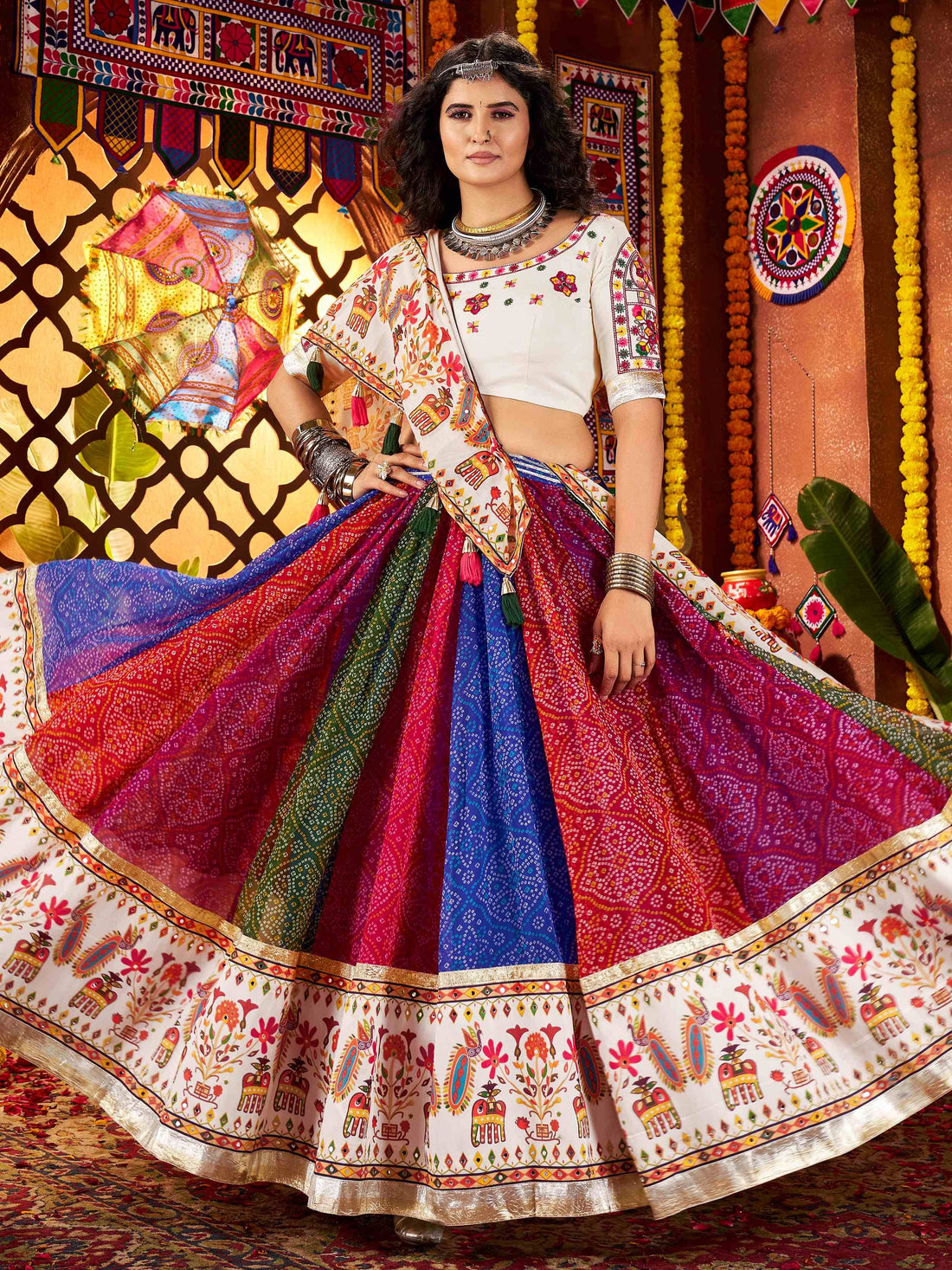 Regal Multi-Color Bandhani Printed Georgette Navratri Special Lehenga Choli - Zeel Clothing