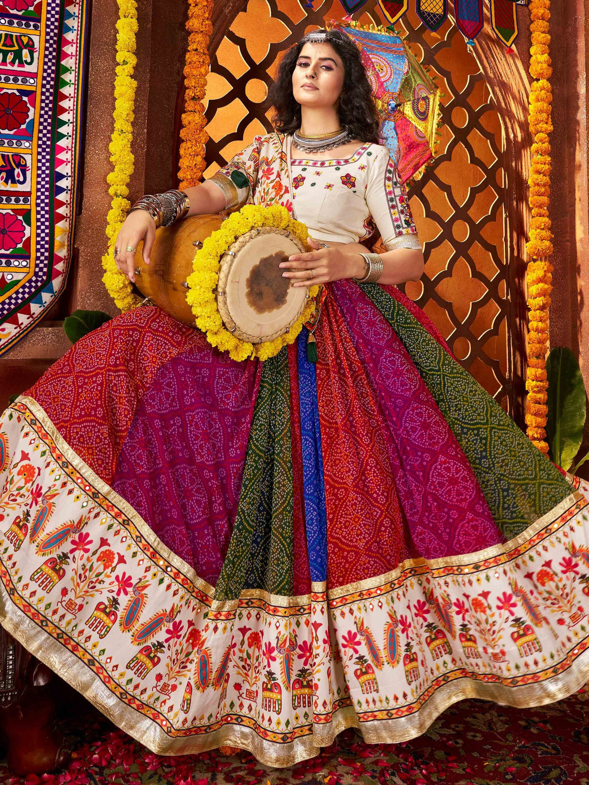 Regal Multi-Color Bandhani Printed Georgette Navratri Special Lehenga Choli - Zeel Clothing
