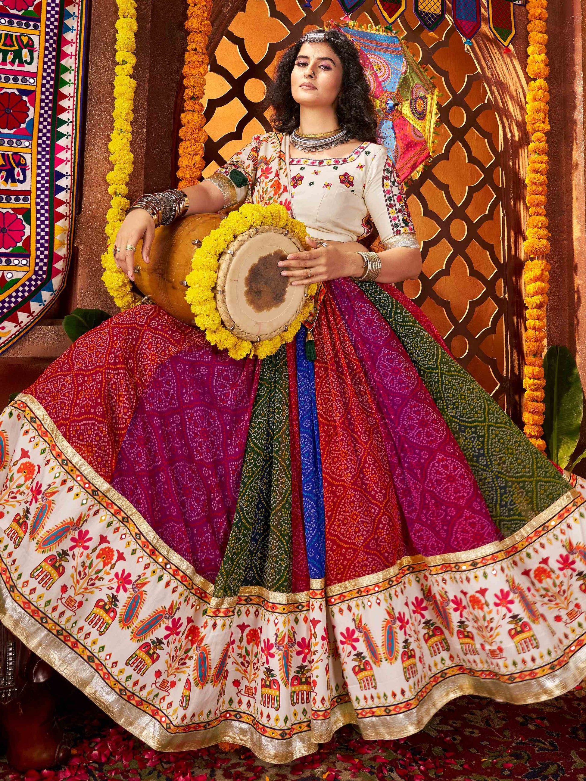 Regal Multi-Color Bandhani Printed Georgette Navratri Special Lehenga Choli - Zeel Clothing