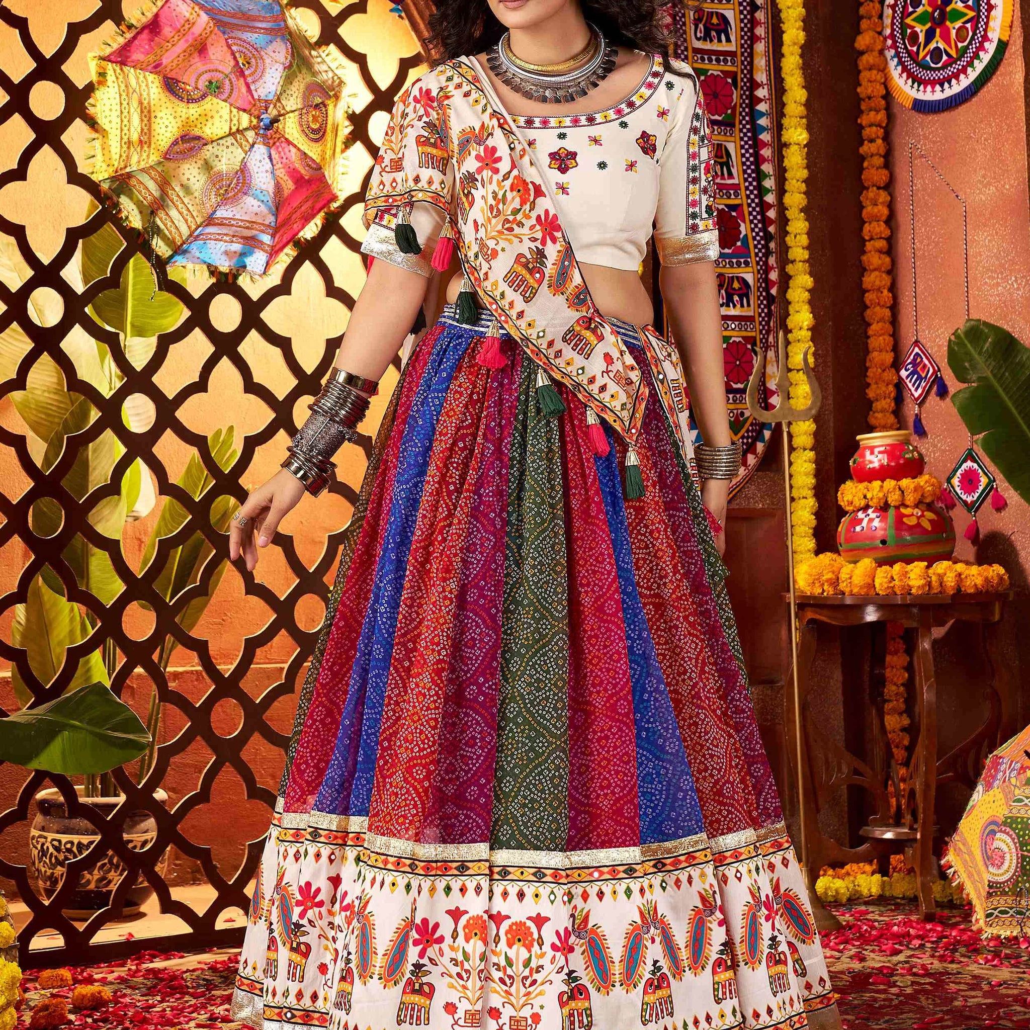 Regal Multi-Color Bandhani Printed Georgette Navratri Special Lehenga Choli - Zeel Clothing