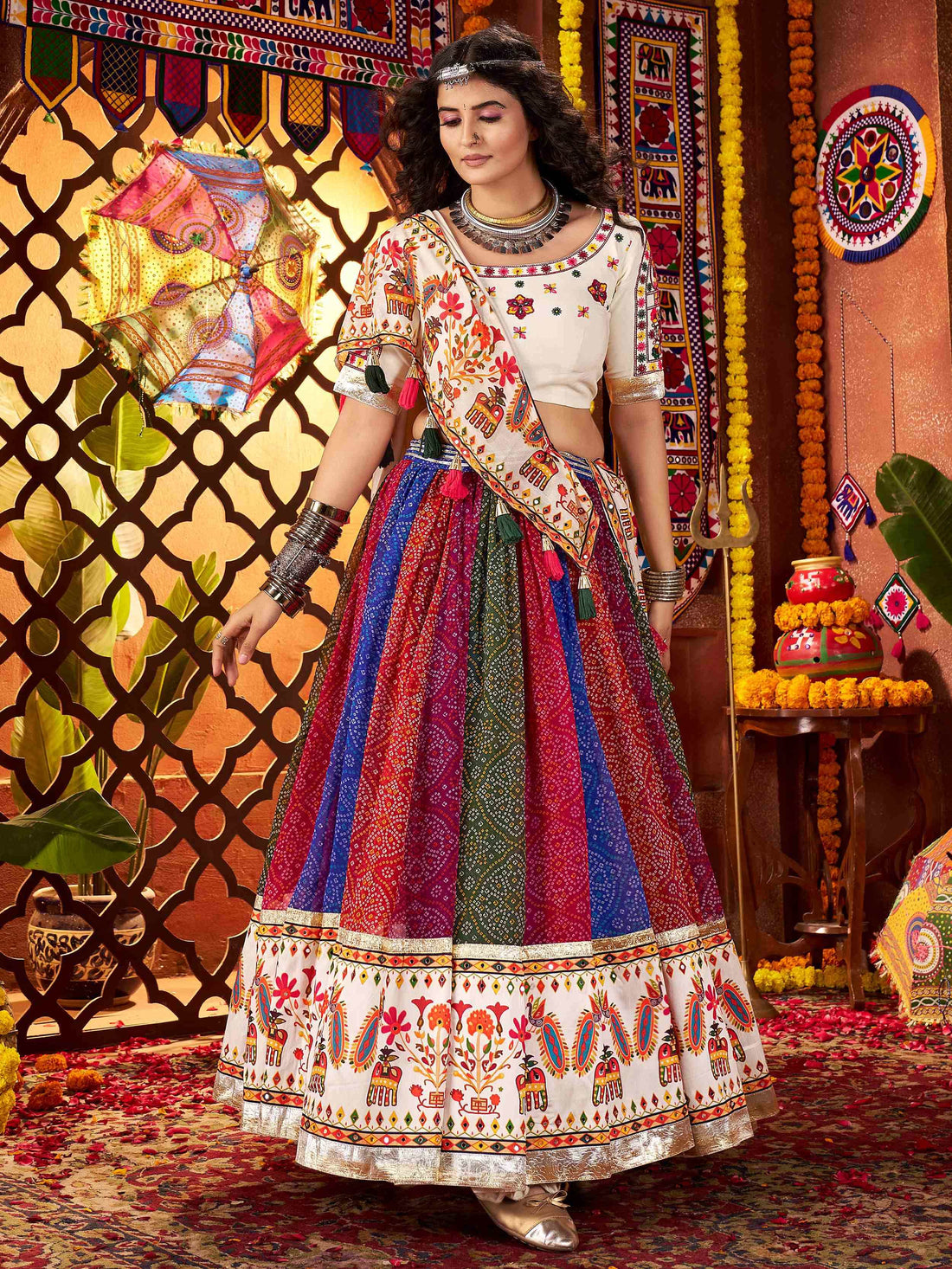 Regal Multi-Color Bandhani Printed Georgette Navratri Special Lehenga Choli - Zeel Clothing