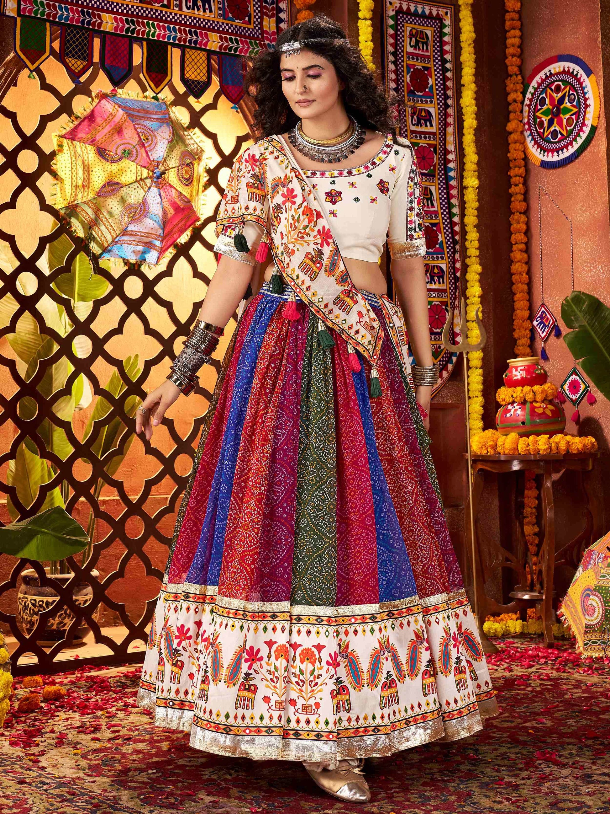 Regal Multi-Color Bandhani Printed Georgette Navratri Special Lehenga Choli - Zeel Clothing