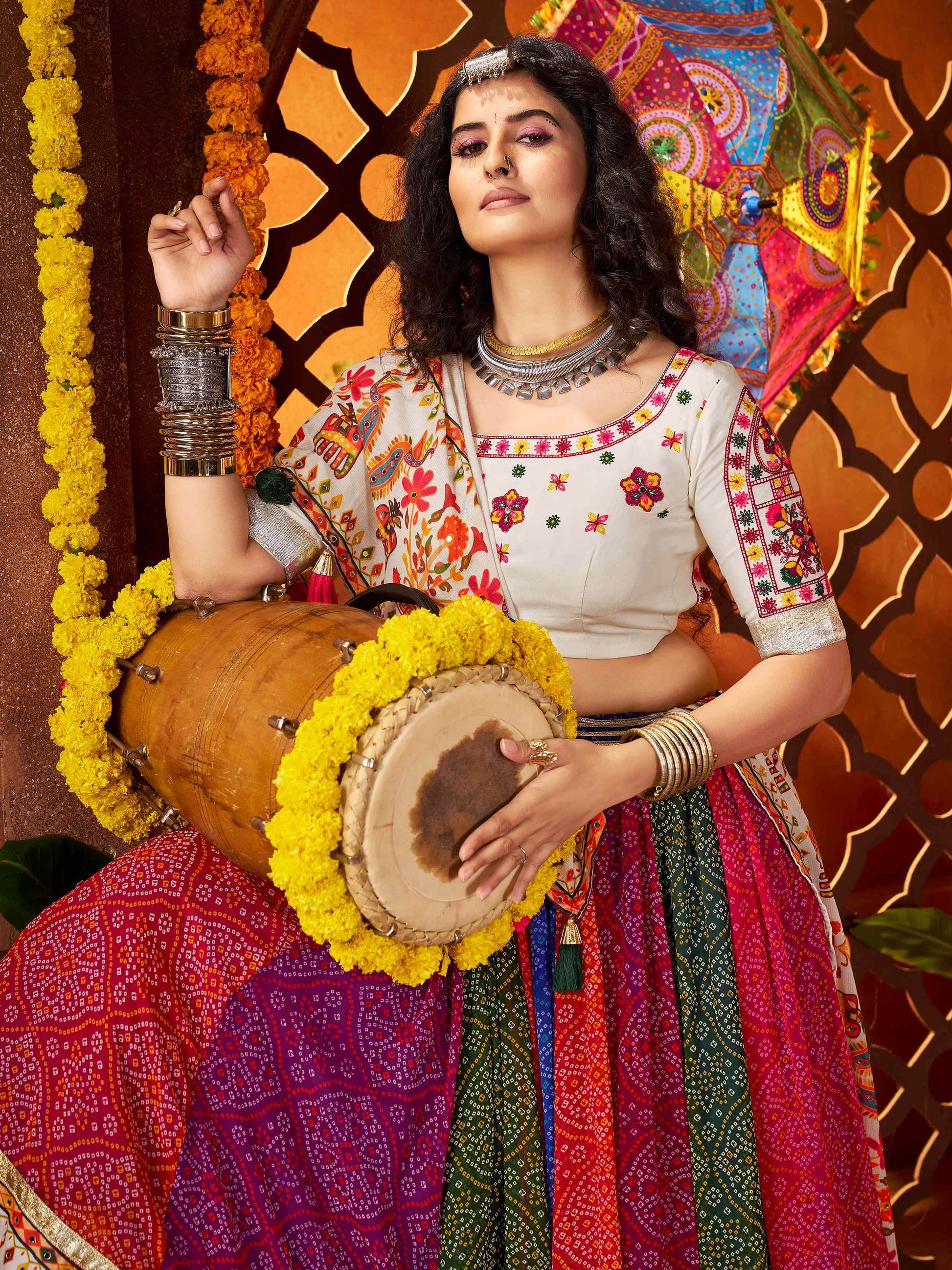 Regal Multi-Color Bandhani Printed Georgette Navratri Special Lehenga Choli - Zeel Clothing