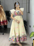 Regal Off White Floral Embroidery Cotton Casual Wear Dress
