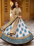 Regal Off-White Floral Printed Silk Sangeet Wear Lehenga Choli With Dupatta