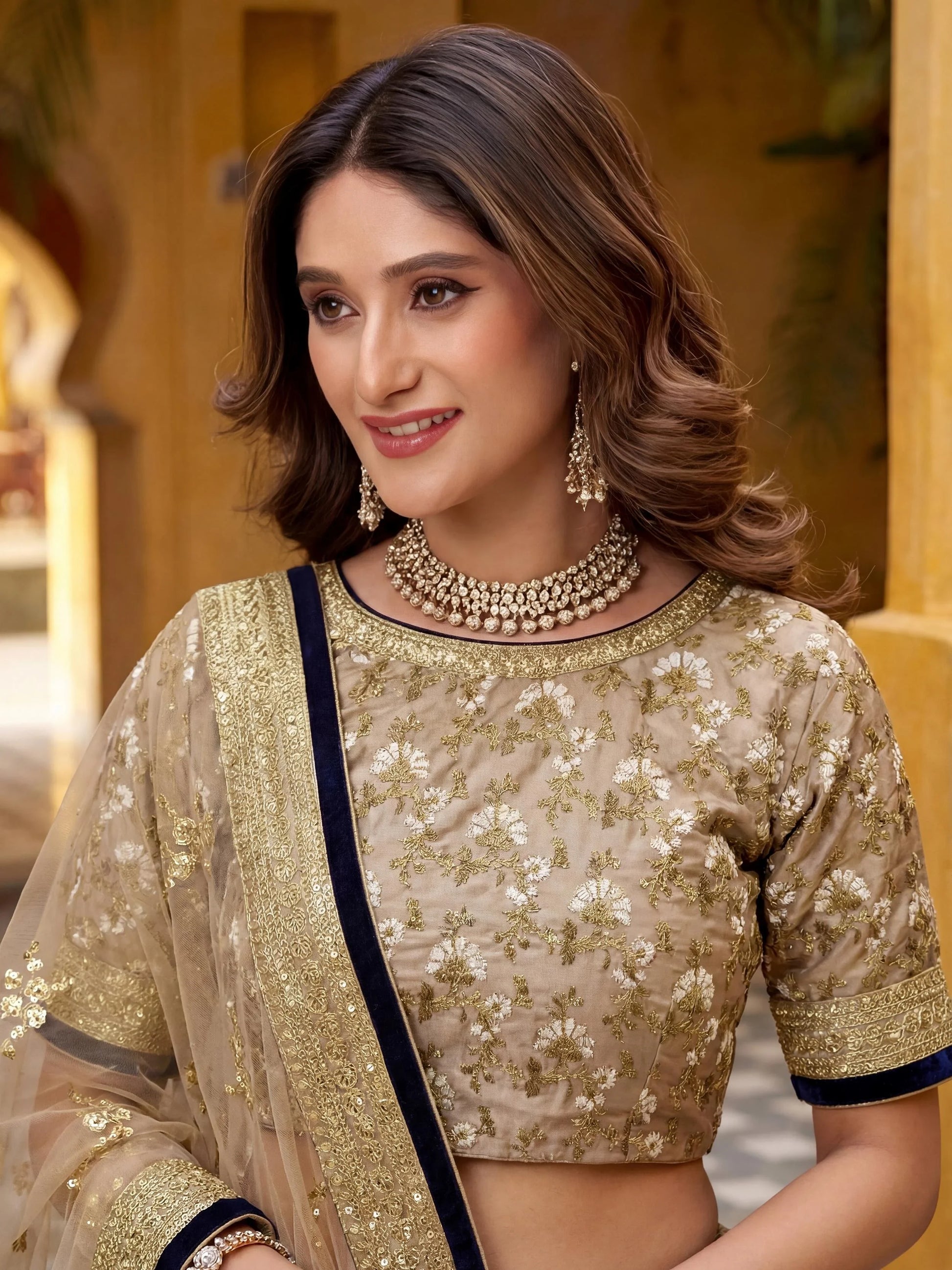 Regal Off-White Floral Printed Silk Sangeet Wear Lehenga Choli With Dupatta