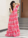 Regal Peach Printed Georgette Casual Wear Gown - Zeel Clothing