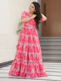 Regal Peach Printed Georgette Casual Wear Gown - Zeel Clothing