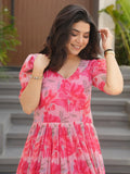 Regal Peach Printed Georgette Casual Wear Gown - Zeel Clothing