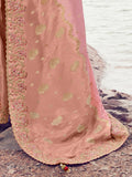 Regal Peach Zari Weaving Tissue Engagement Wear Saree With Blouse