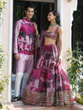 Regal Pink Floral Printed Organza Wedding Wear Lehenga Choli