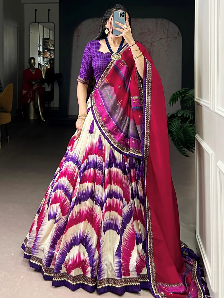 Regal Purple Digital Printed Tussar Silk Evening Wear Lehenga Choli With Dupatta