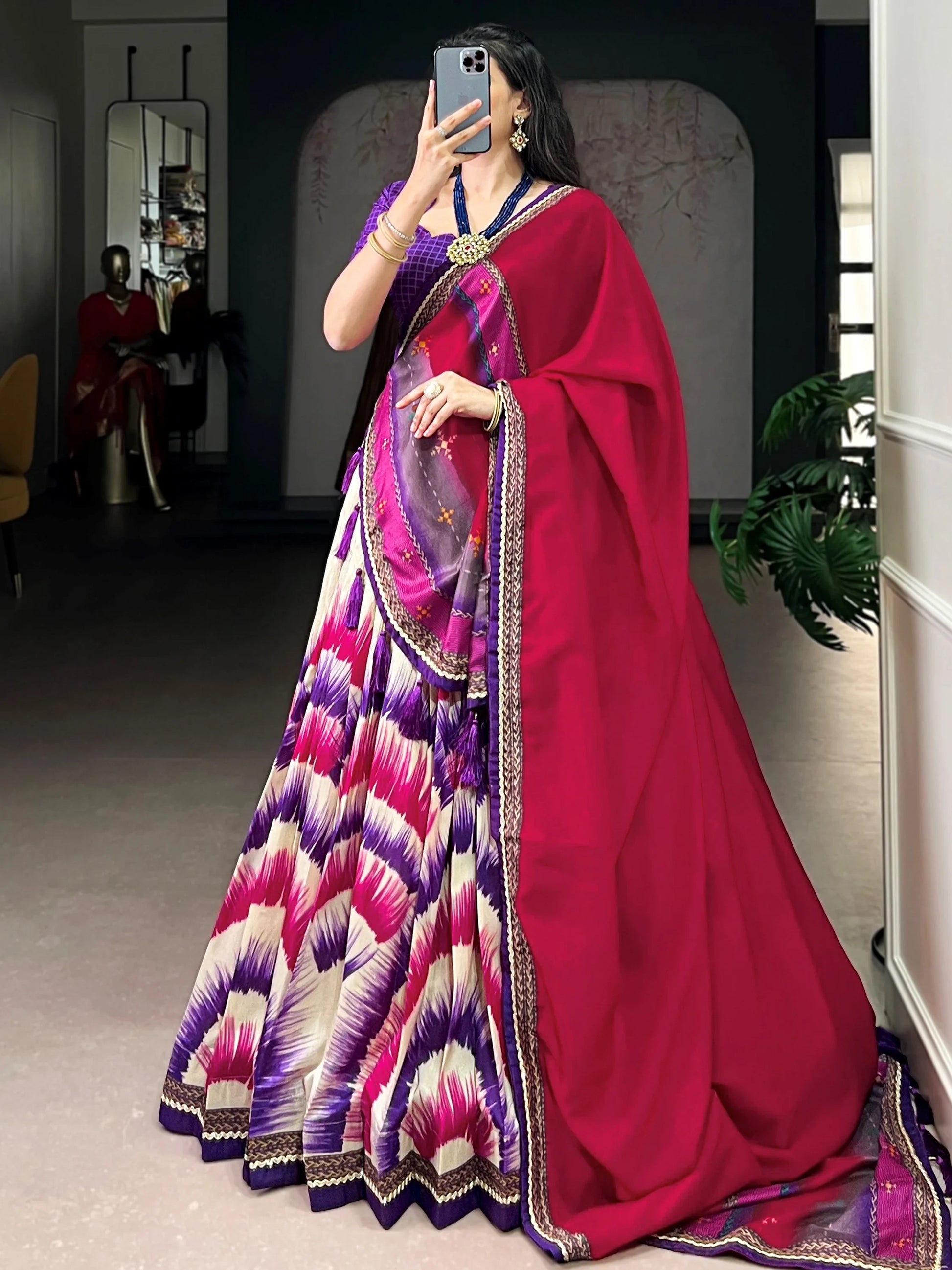 Regal Purple Digital Printed Tussar Silk Evening Wear Lehenga Choli With Dupatta