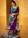 Regal Purple Kalamkari Print Chanderi Silk Festive Wear Saree With Blouse