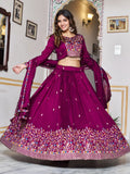 Regal Purple Thread Work Silk Festive Wear Lehenga Choli With Dupatta