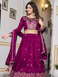 Regal Purple Thread Work Silk Festive Wear Lehenga Choli With Dupatta