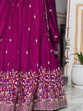Regal Purple Thread Work Silk Festive Wear Lehenga Choli With Dupatta