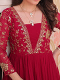 Regal Rani Pink Zari Embroidery Georgette Wedding Wear Gown - Zeel Clothing