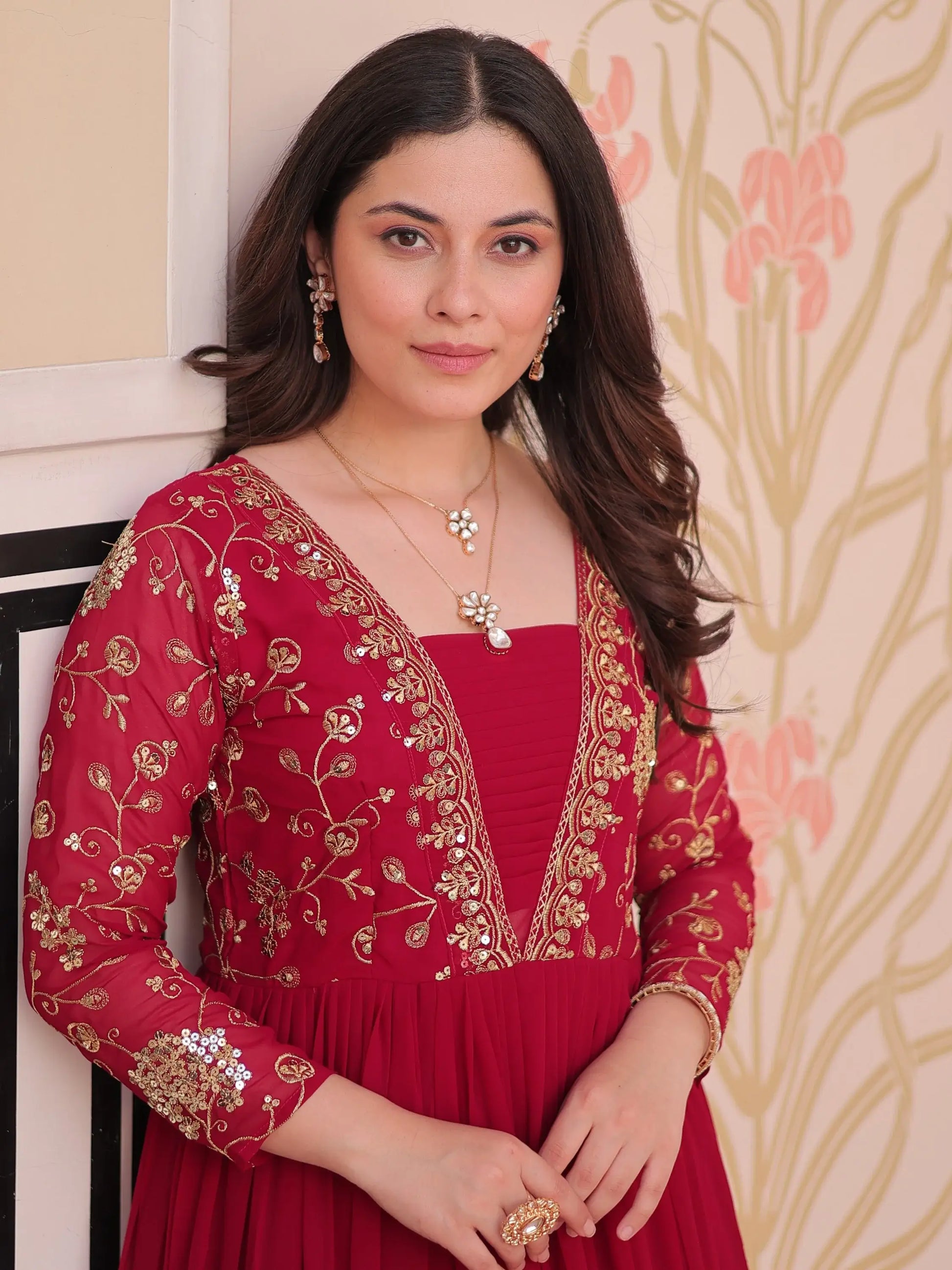 Regal Rani Pink Zari Embroidery Georgette Wedding Wear Gown - Zeel Clothing