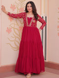 Regal Rani Pink Zari Embroidery Georgette Wedding Wear Gown - Zeel Clothing