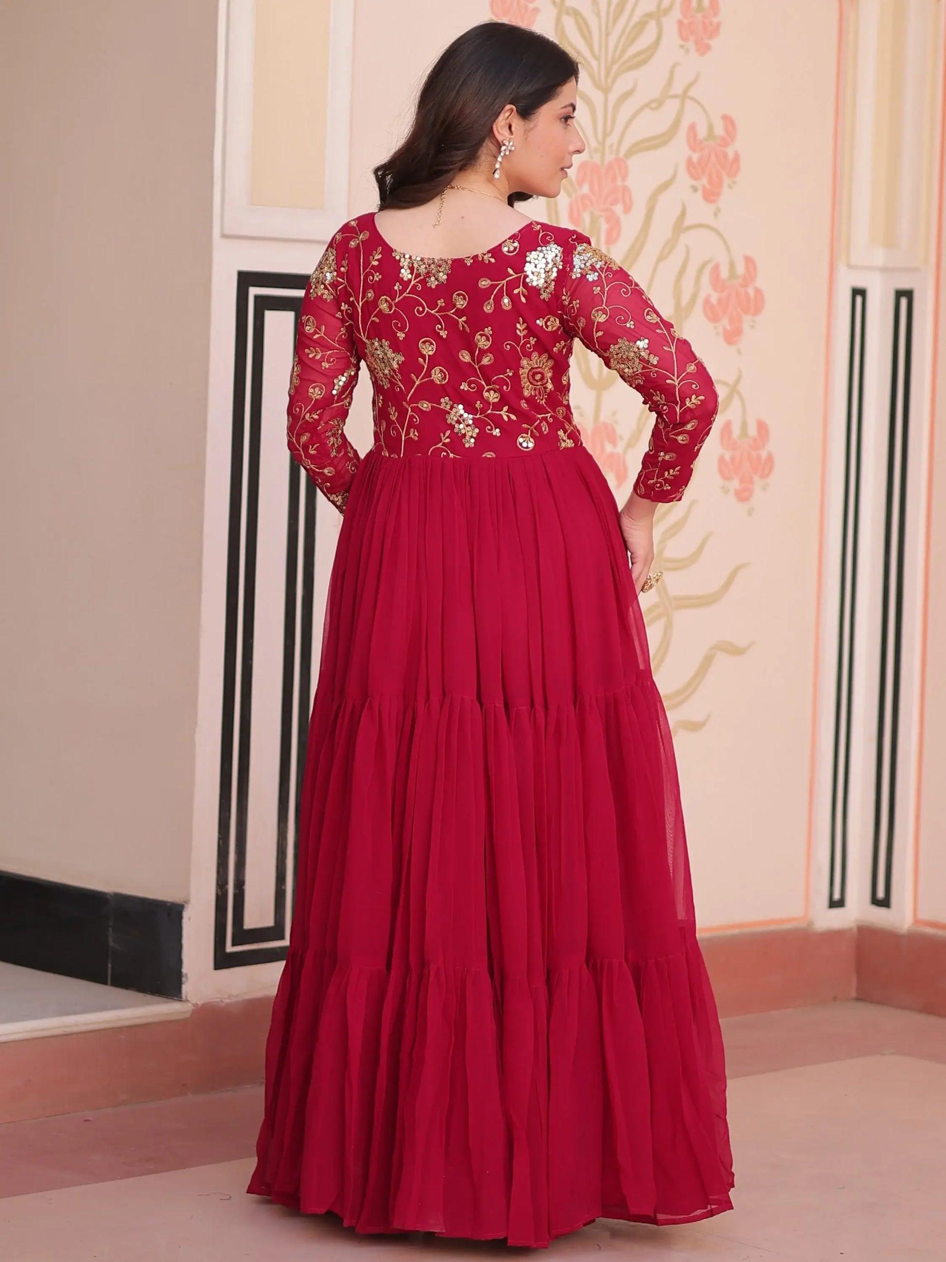 Regal Rani Pink Zari Embroidery Georgette Wedding Wear Gown - Zeel Clothing