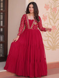 Regal Rani Pink Zari Embroidery Georgette Wedding Wear Gown - Zeel Clothing