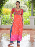 Regal Red Gamthi Work Rayon Navratri Special Long Kurti - Zeel Clothing
