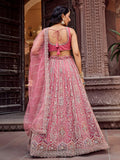 Regal Rose Gold Net Embroidered Engagement Wear Lehenga Choli With Dupatta