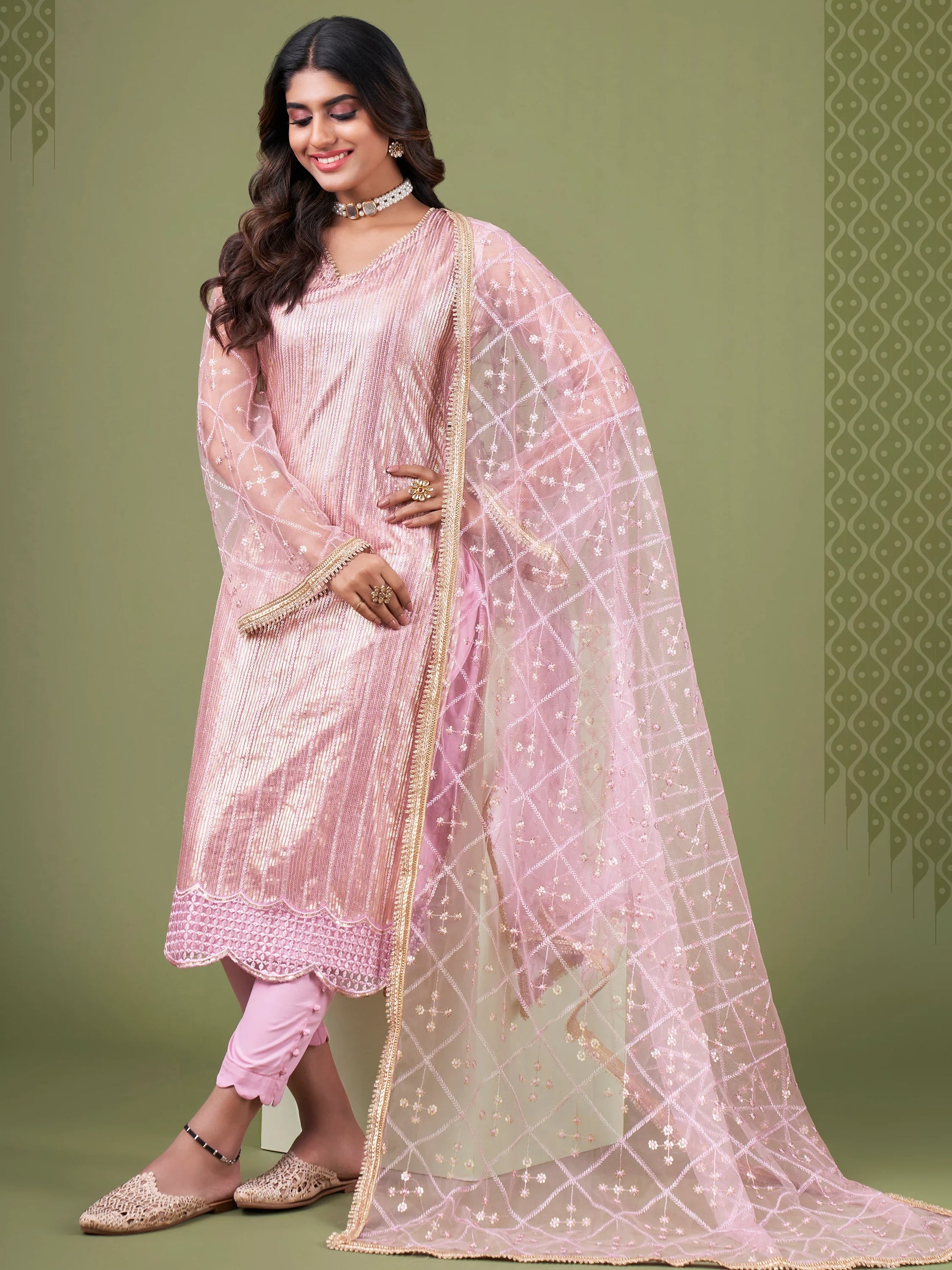 Remarkable Baby Pink Sequins Work Net Festival Wear Salwar Suit - Zeel Clothing