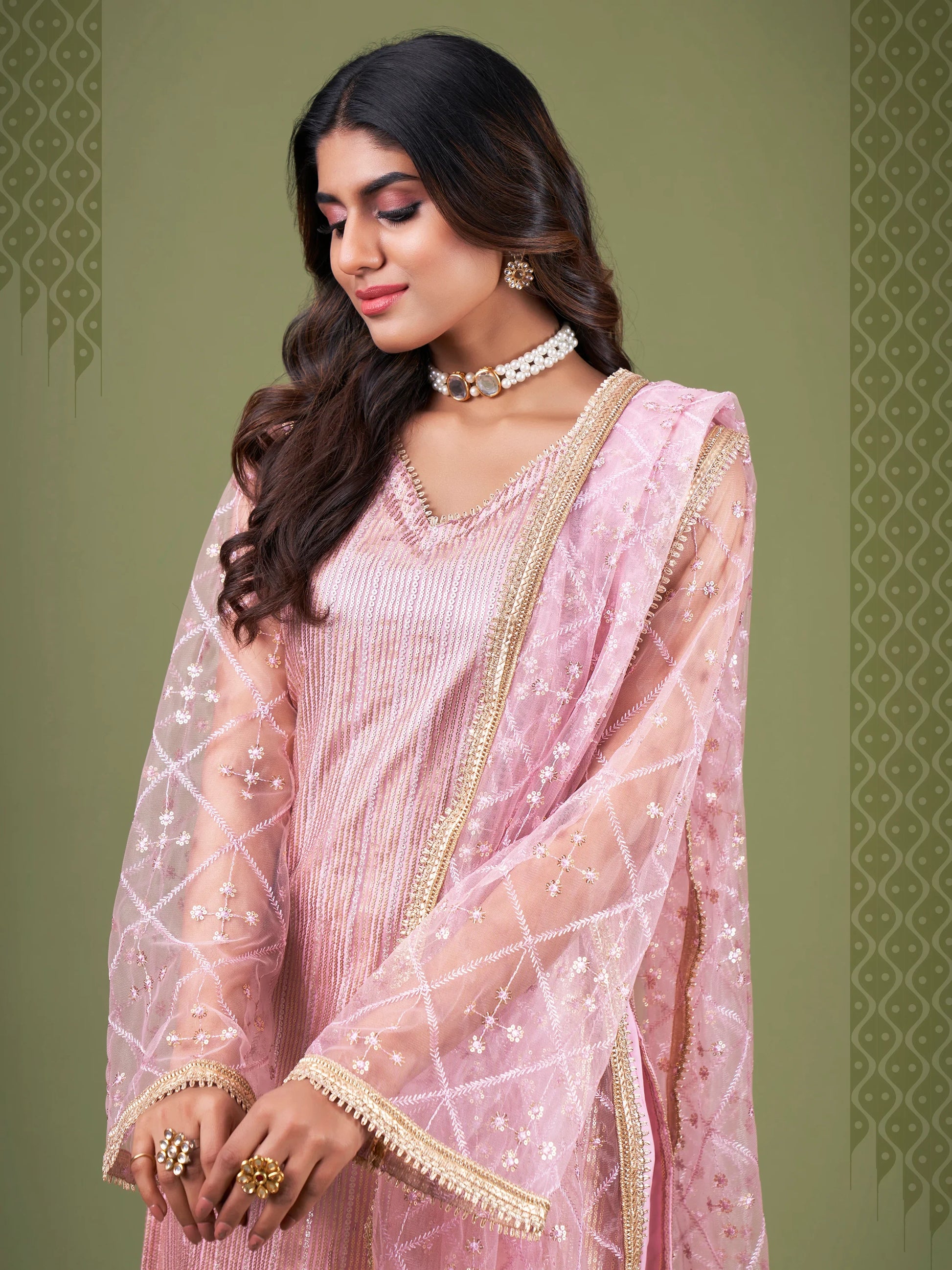 Remarkable Baby Pink Sequins Work Net Festival Wear Salwar Suit - Zeel Clothing