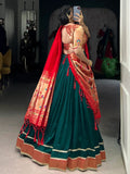 Remarkable Bottle Green Zari Weaving Paithani Lehenga Choli With Dupatta - Zeel Clothing
