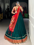 Remarkable Bottle Green Zari Weaving Paithani Lehenga Choli With Dupatta - Zeel Clothing