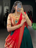 Remarkable Bottle Green Zari Weaving Paithani Lehenga Choli With Dupatta - Zeel Clothing