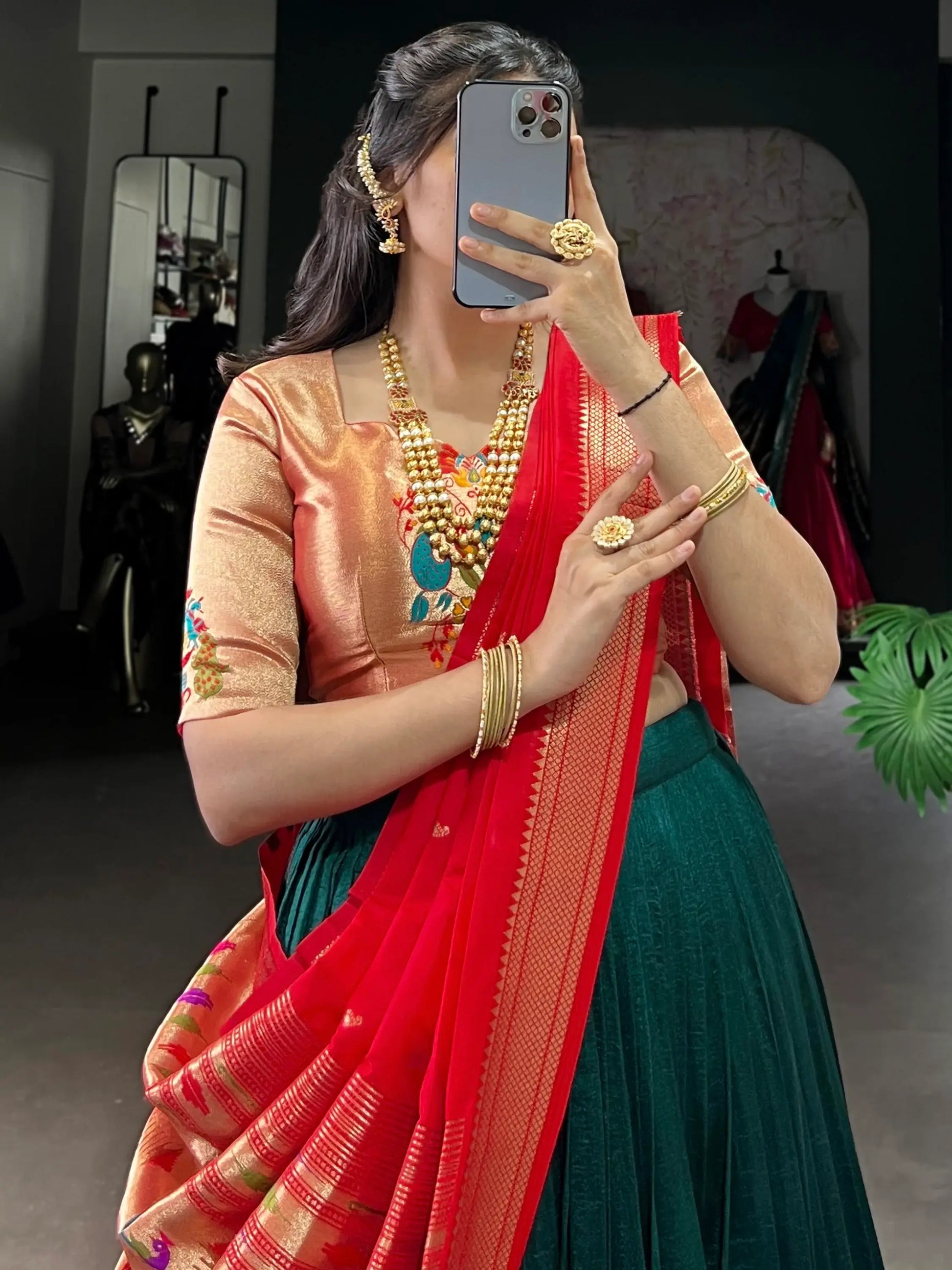 Remarkable Bottle Green Zari Weaving Paithani Lehenga Choli With Dupatta - Zeel Clothing