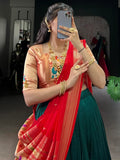 Remarkable Bottle Green Zari Weaving Paithani Lehenga Choli With Dupatta - Zeel Clothing