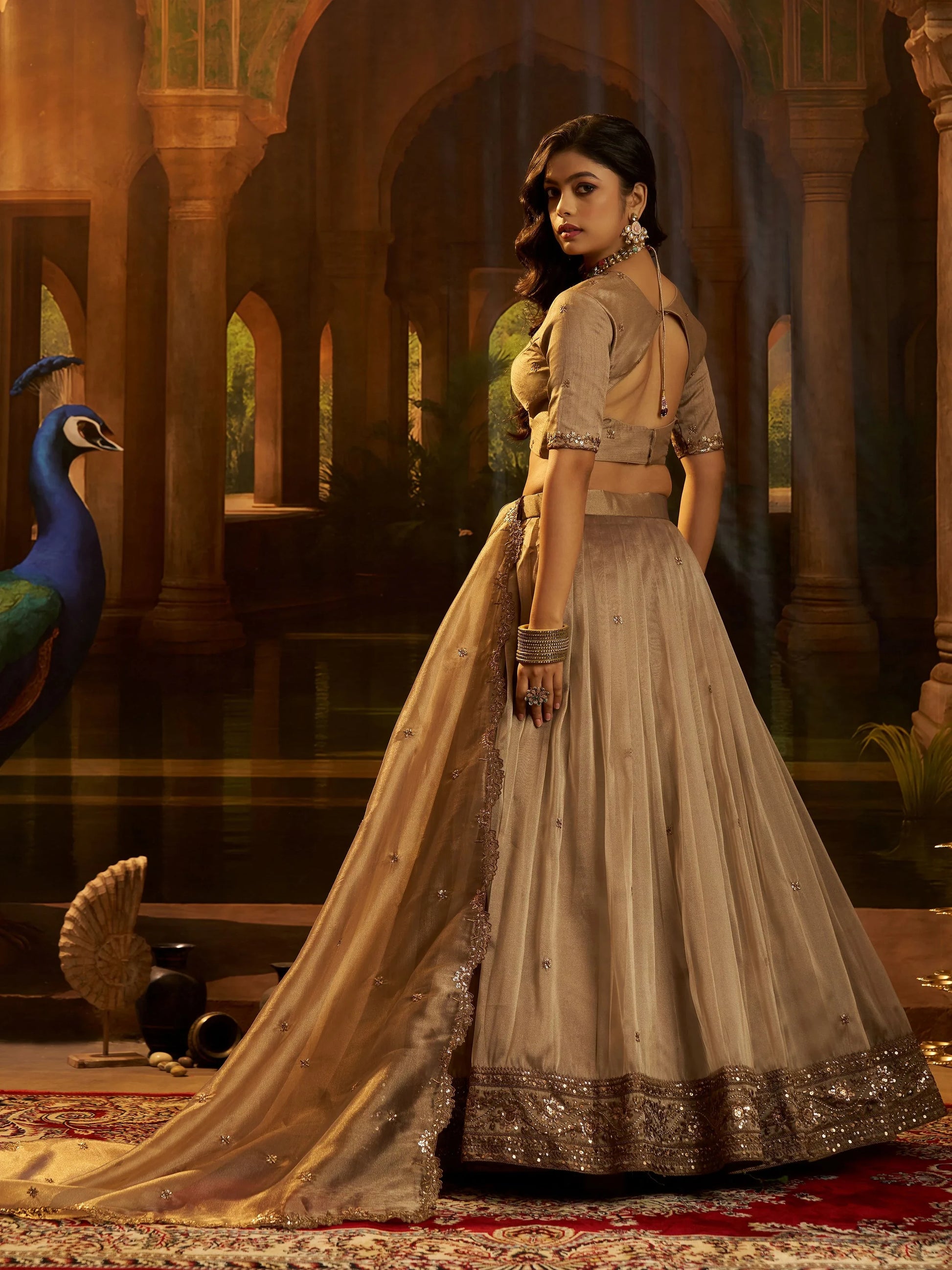 Remarkable Brown Dori Embroidery Organza Function Wear Lehenga Choli