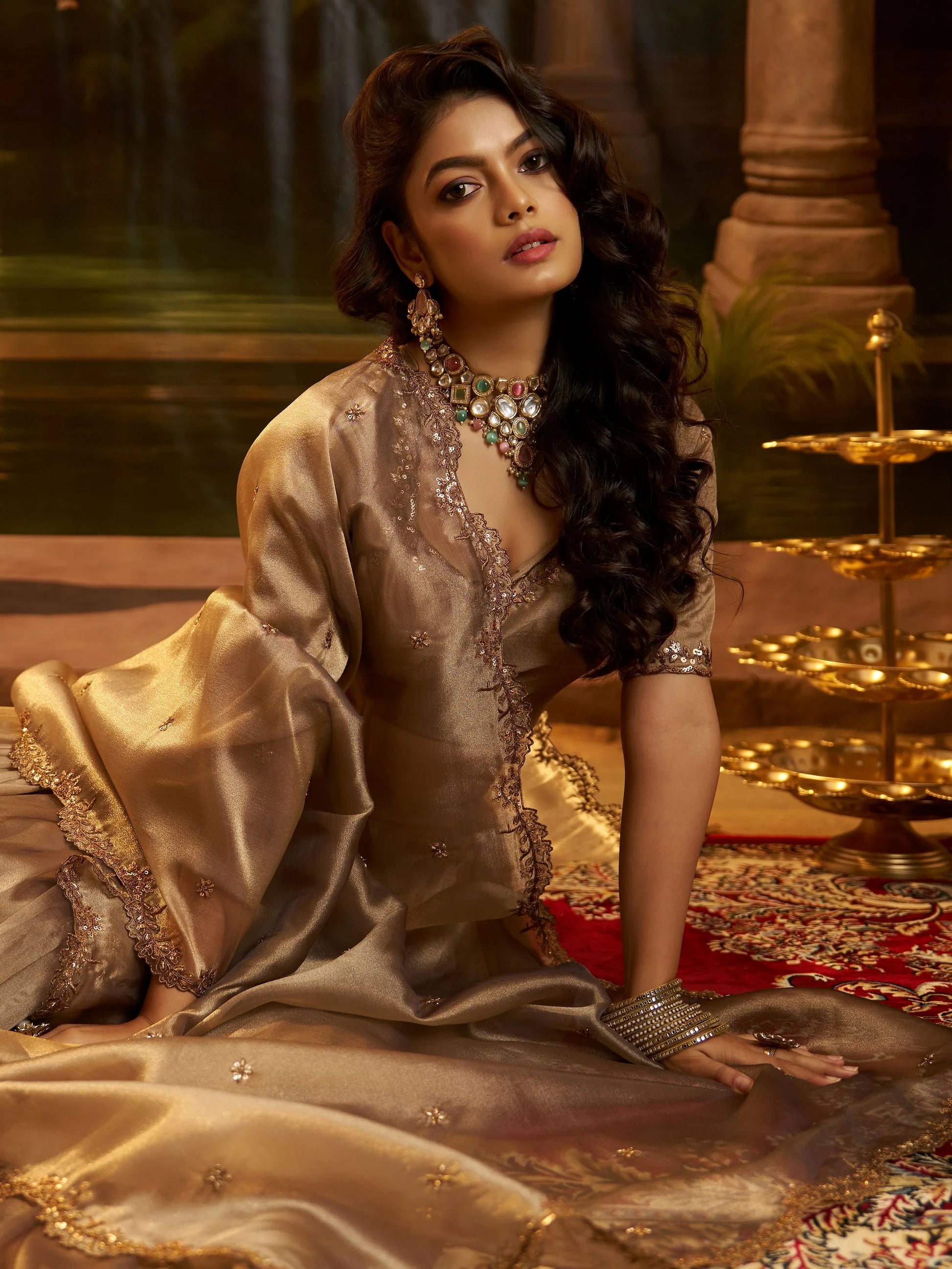 Remarkable Brown Dori Embroidery Organza Function Wear Lehenga Choli