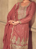 Remarkable Brown Thread Work Chinon Wedding Wear Palazzo Suit With Dupatta - Zeel Clothing