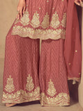 Remarkable Brown Thread Work Chinon Wedding Wear Palazzo Suit With Dupatta - Zeel Clothing